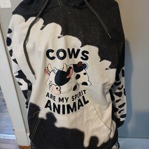 Cow Print Hoodie - Black and White